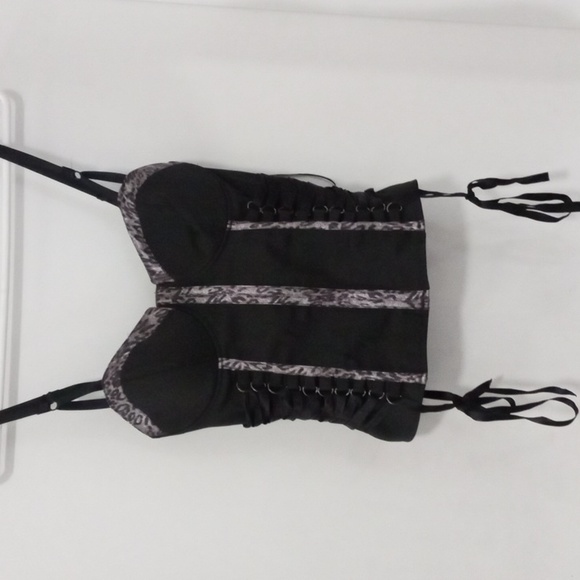 GUESS XS BLACK W/LEOPARD TRIM CORSET - Picture 1 of 3
